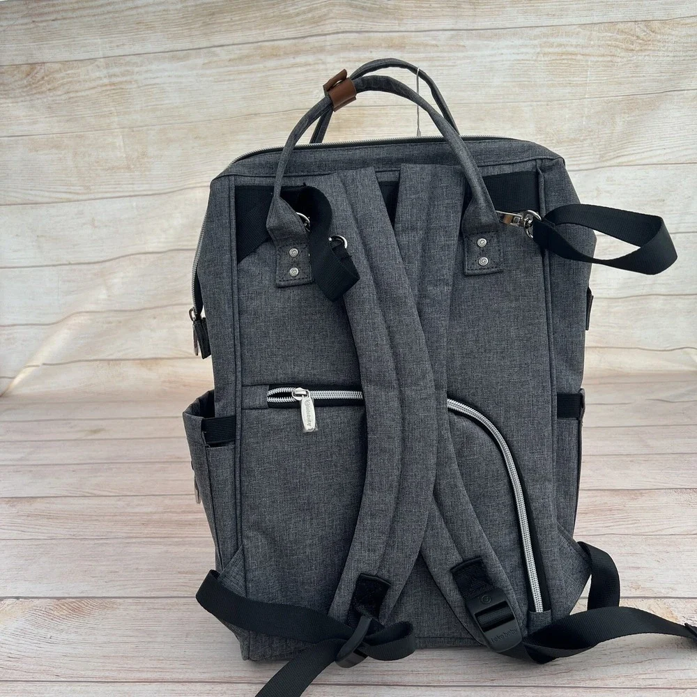 Lekebaby NWT Gray Arrow Pattern Diaper Bag Backpack Wide Open Travel Large